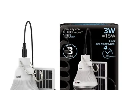 Лампа светодиодная Gauss с солнечной панелью 3W 4000K прозрачная 902102203