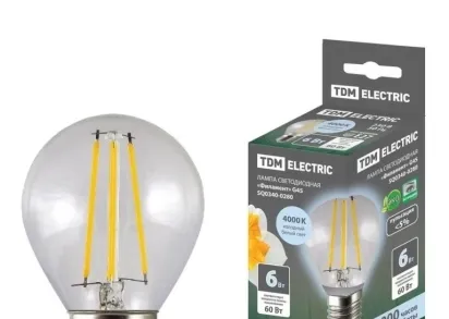 Лампа светодиодная филаментная TDM Electric E27 6W 4000K прозрачная SQ0340-0280