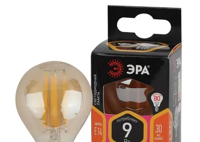 Лампа светодиодная филаментная ЭРА E14 9W 2700K золотая F-LED P45-9w-827-E14 gold Б0047022
