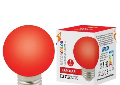Лампа светодиодная Volpe E27 3W красная LED-G60-3W/Red/E27/FR/С UL-00006959
